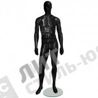 Манекен мужской, черный глянцевый, абстрактный, для одежды на круглой подставке