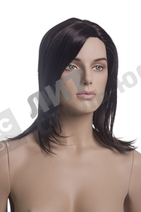 Парик женский для манекена, искусственный, без челки, средней длины прямые волосы, цвет черный