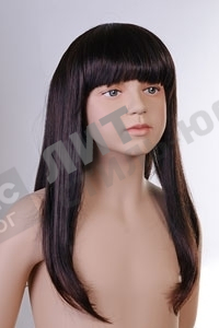 Парик детский, искусственный, для девочки, с челкой, длинные прямые волосы, цвет темный каштан