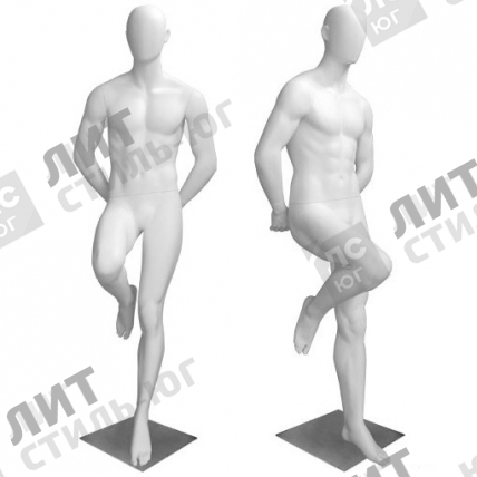 Манекен мужской, белый, абстрактный, стоячий, правая нога согнута в колене