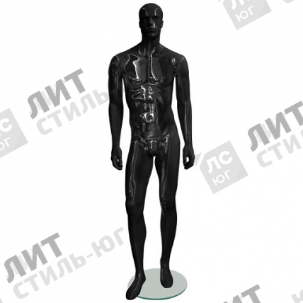 Манекен мужской, черный глянцевый, абстрактный, для одежды на круглой подставке