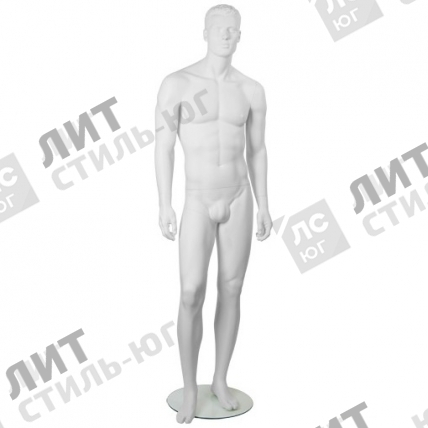 Манекен мужской для одежды, стоячий прямо, скульптурный белый