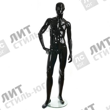 Манекен мужской, черный глянцевый, абстрактный, для одежды, правая рука согнута