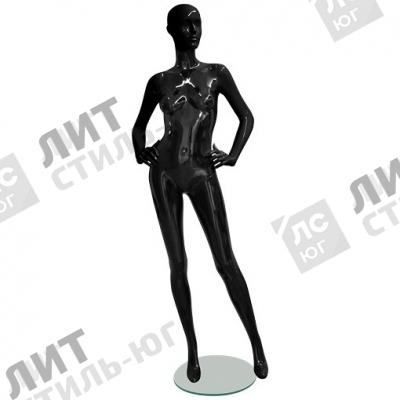Манекен женский, черный глянцевый, абстрактный, стоячий на круглой подставке