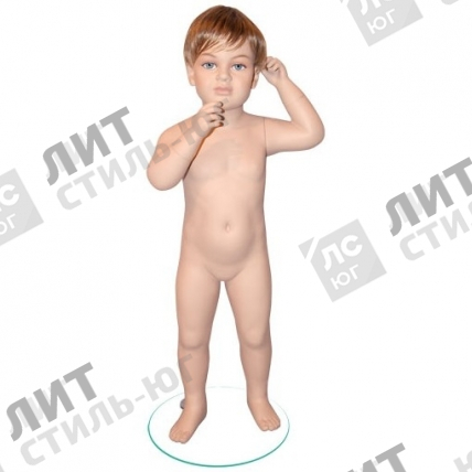 Манекен детский, реалистичный телесный с париком, для одежды в полный рост на 2 года, стоячий прямо, руки подняты