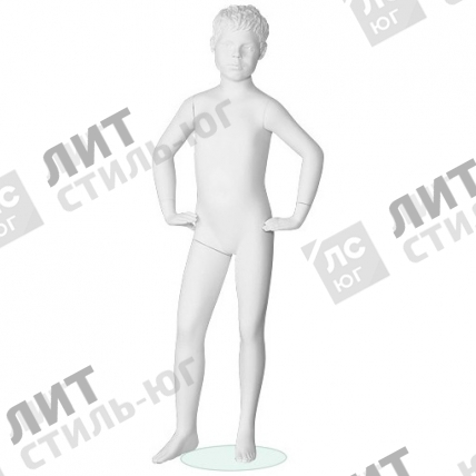 Манекен детский (мальчик), скульптурный, белого цвета, для одежды в полный рост, на 6 лет, стоячий, руки согнуты в локтях