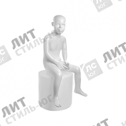 Манекен детский, стилизованный, белый глянец, для одежды в полный рост, на 6 лет, сидячий