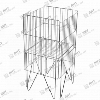 Торговая корзина для распродаж (накопитель), стационарная, сетчатая, с регулируемым дном, хром