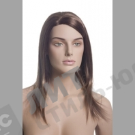 Парик женский для манекена, искусственный, без челки, средней длины прямые волосы, цвет каштан