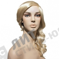 Парик женский для манекена, искусственный, без челки, волосы средней длины, вьющиеся, цвет платинум блонд