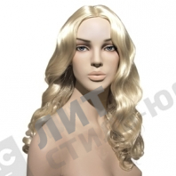 Парик женский для манекена, искусственный, без челки, вьющиеся волосы средней длины, цвет платинум блонд