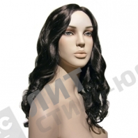 Парик женский для манекена, искусственный, без челки, вьющиеся волосы средней длины, цвет черный