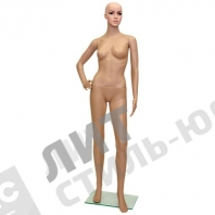 Манекен женский, стоячий, пластиковый, с макияжем, правая рука согнута в локте