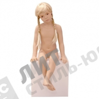 Манекен детский (девочка), реалистичный телесный (парик отдельно), для одежды в полный рост на 4 года, сидячий