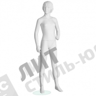 Манекен детский (девочка), скульптурный, белого цвета, для одежды в полный рост, на 12 лет, стоячий прямо, левая рука согнута