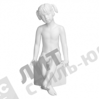 Манекен детский (девочка), скульптурный, белого цвета, для одежды в полный рост, на 4 года, сидячий, ноги скрещены