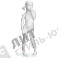 Манекен детский (девочка), скульптурный, белого цвета, для одежды в полный рост, на 4 года, стоячий прямо, левая рука поднята к лицу
