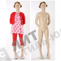 Манекен детский (девочка), реалистичный телесный (парик отдельно), для одежды в полный рост на 8 лет, стоячий прямо, руки убраны за спину