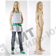 Манекен детский (девочка), реалистичный телесный (парик отдельно), для одежды в полный рост на 12 лет, стоячий прямо